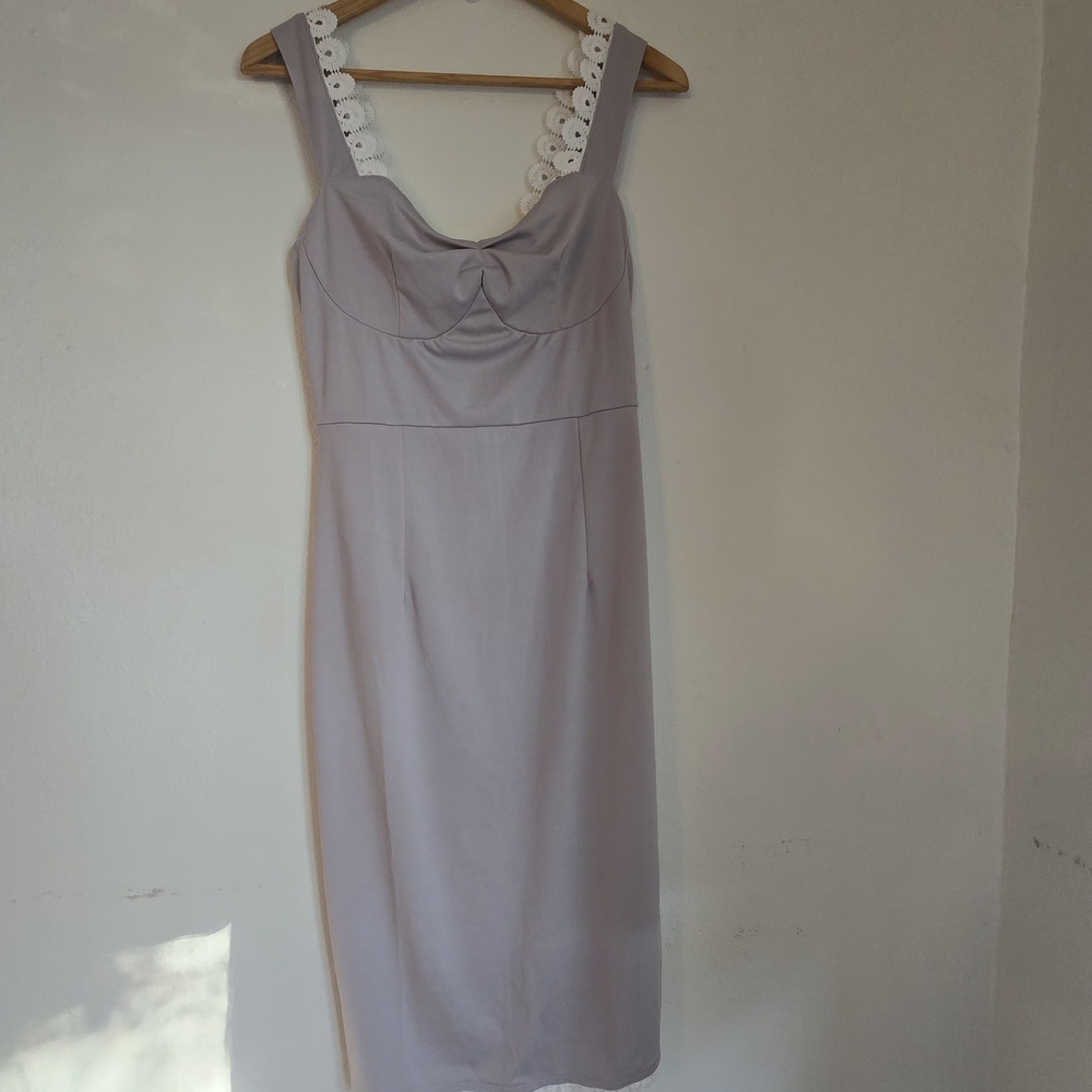 Superdown Gray Dress with White Lace Detail